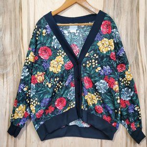 Blair Floral Cotton Blend Cardigan Long Sleeve Button Up Multicolor Womens XL